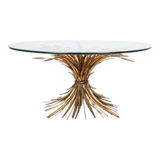 1960s Hollywood Regency Gilt Wheat Sheaf Coffee Table For Sale