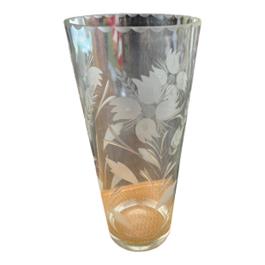 Vintage Depression Glass With Etched Flowers Vase