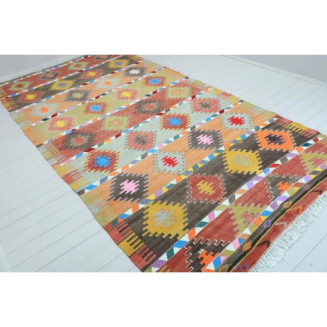 Mid-Century Modern Oversized Vintage Turkish Kilim Rug - 83" X 164" For Sale - Image 3 of 10