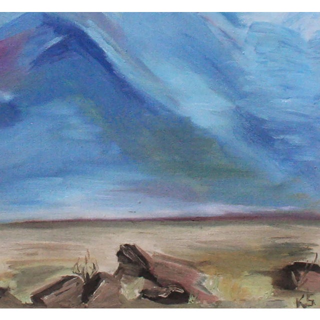 1970s 1970s "Blue Mountains" Desert Landscape Painting, Framed For Sale - Image 5 of 6