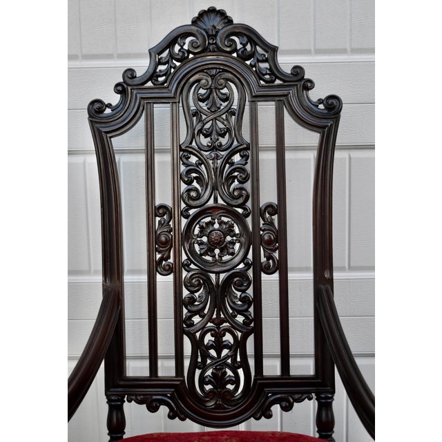 Vintage Carved Throne Chair High Back Renaissance Revival Armchair For Sale - Image 10 of 16