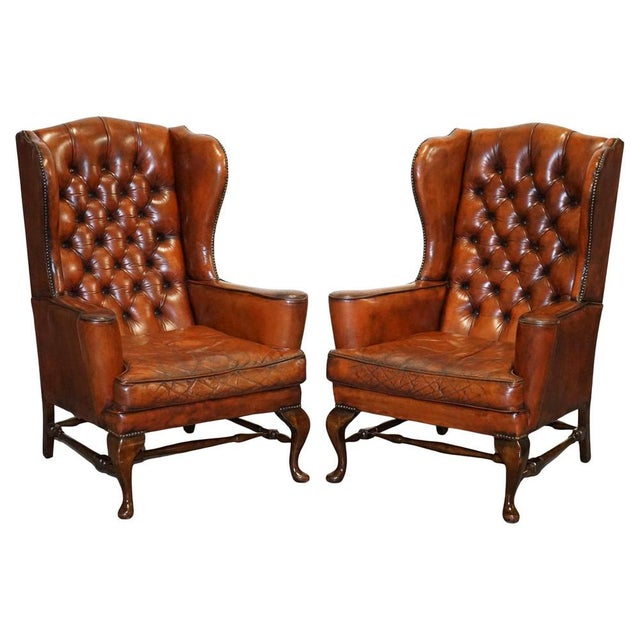 Chesterfield Flat Arm Wingback Armchairs from William Morris, Set of 2 For Sale - Image 17 of 17