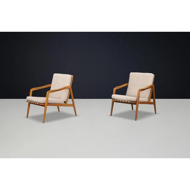 Mid-Century Lounge Chairs in French Ash with New Teddy Upholstery, 1960s, Set of 2 For Sale - Image 4 of 11