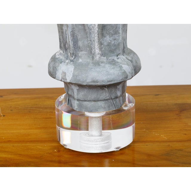 19th Century 19th Century French Zinc Crowned Acorn Decorative Finial on Custom Lucite Base For Sale - Image 5 of 9