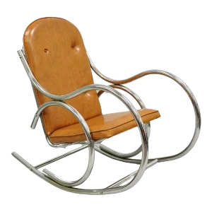 Late 20th Century Mid Century Modern Milo Baughman Style Chrome Thonet Rocking Chair Rocker