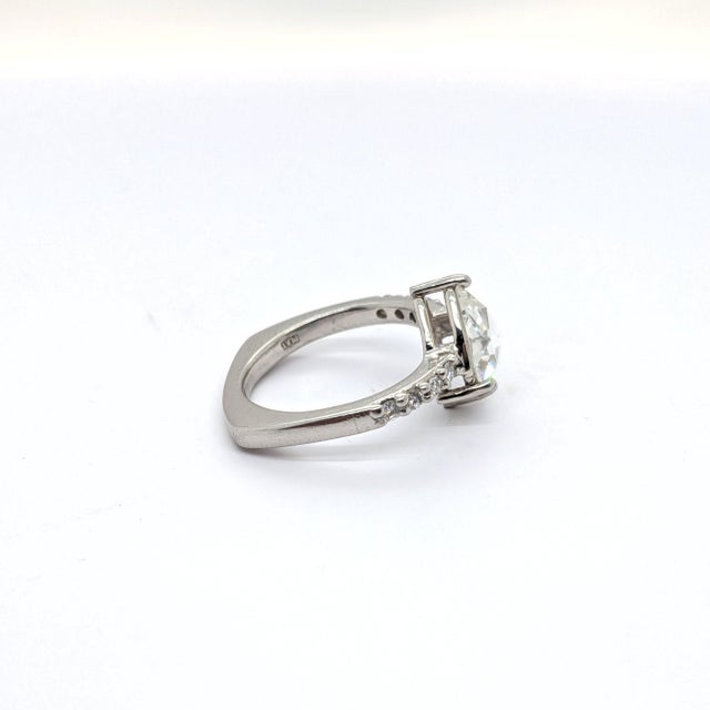 Platinum Platinum Pear Shaped Rose-Cut Diamond Ring With European Shank - Size ~3.5 For Sale - Image 8 of 9