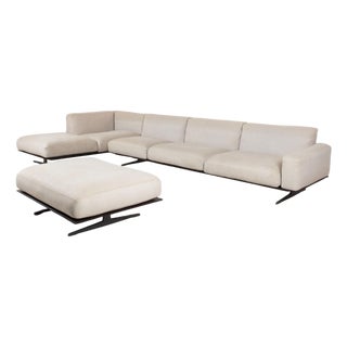 Soft Dream Set Fabric Corner Sofa and Ottoman in Beige Cream by Antonio Citterio for Flexform, Set of 2 For Sale