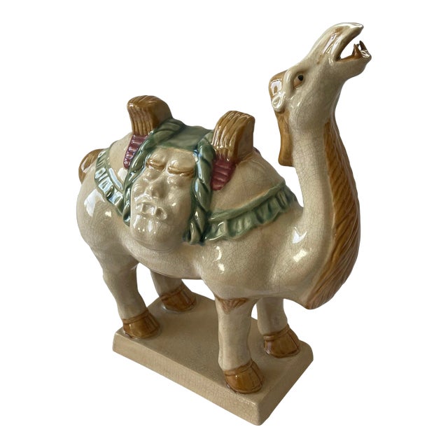 1970s Vintage Chinese Ceramic Camel Buddha Statue Sculpture - Tang Style For Sale