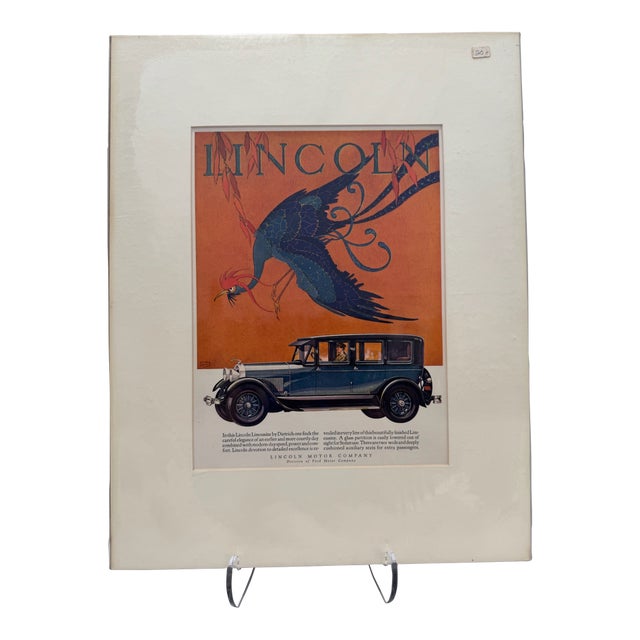 1927 Original Lincoln Advertising, Stark Davis, Art Deco, Matted For Sale