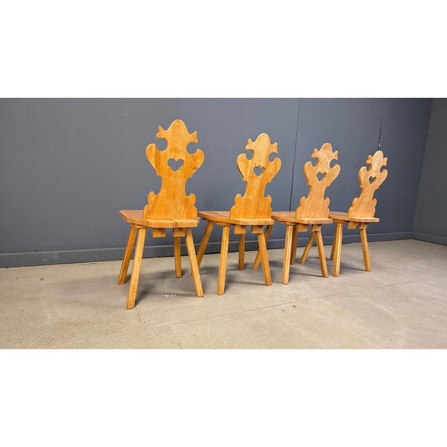 1960s Vintage Rustic Tiroler Chairs, 1960s, Set of 4 For Sale - Image 5 of 15