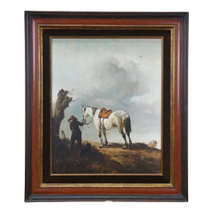Mid 20th Century The Grey Horse De Schimmel Print on Board After Philips Wouwerman 27", Framed