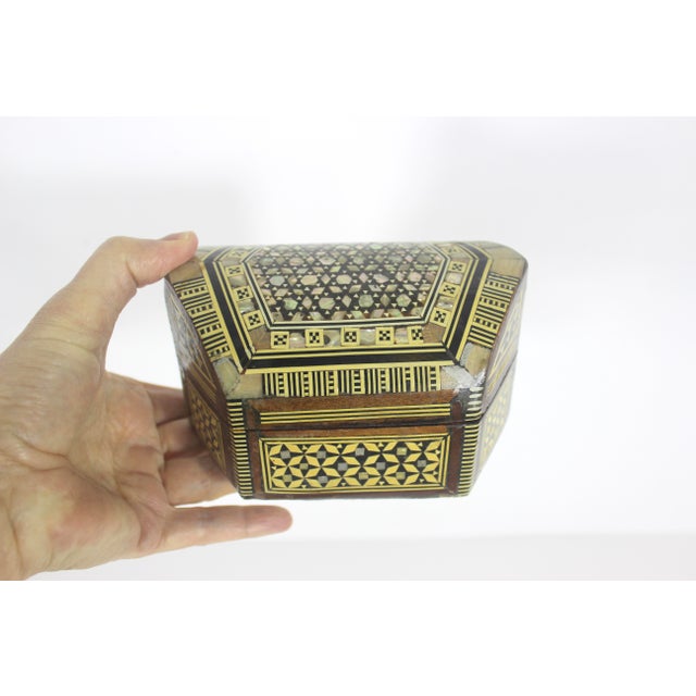 Vintage Moorish Inlaid Wood Box With Mother of Pearl Shell and Bone Inlay For Sale - Image 10 of 11