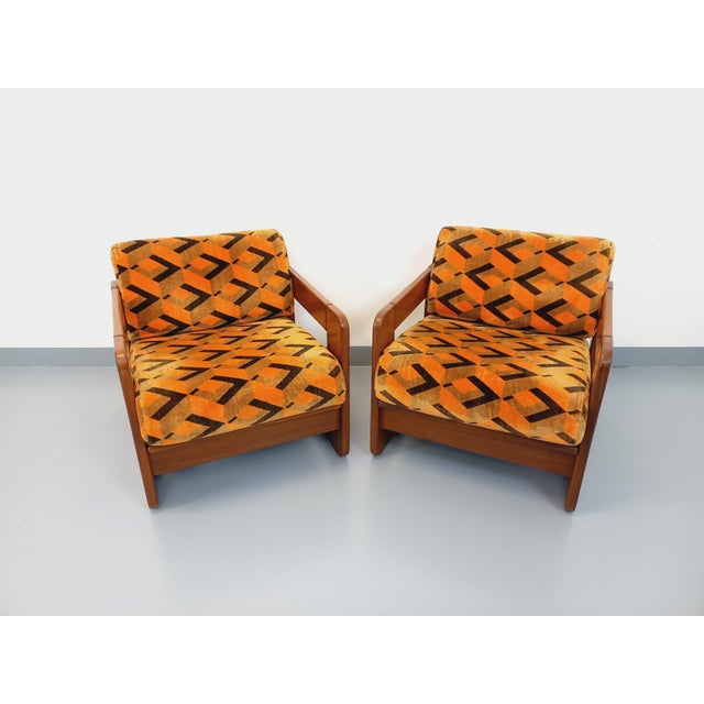 Set of Vintage Sled Chairs in Walnut and Velvet Fabric, 1970s For Sale - Image 10 of 18