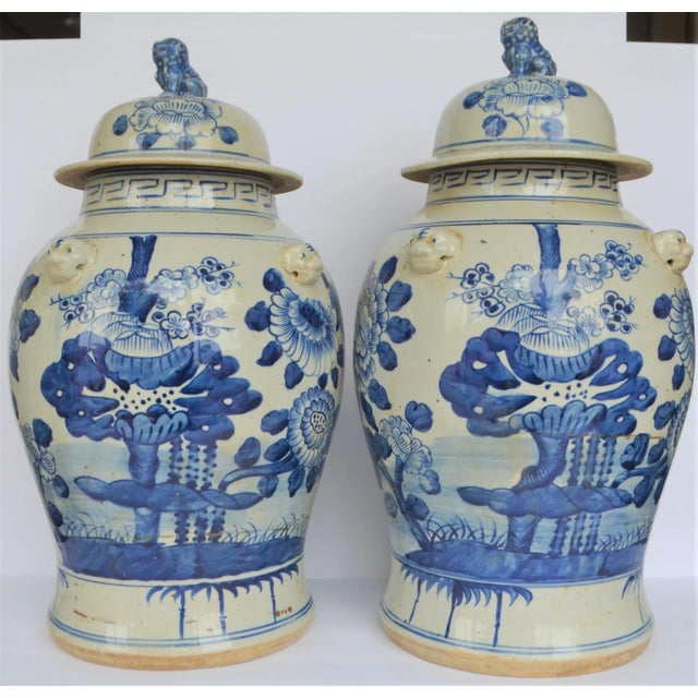 Chinoiserie White & Blue Floral Baluster Ginger Jars a Pair Chairish
