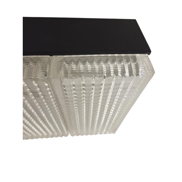Mid 20th Century Modernist Original Flush-Mount Chandelier in Frosted Art Glass & Black Metal For Sale - Image 14 of 16