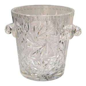 Vintage Beyer Crystal Cut Glass Stars Pattern Large Champagne Cooler Ice Bucket Germany