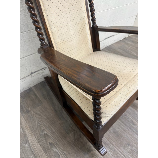 Vintage Jacobean Revival or Tudor Style Barley Twist Oak Armchair and Rocker Set For Sale - Image 15 of 17
