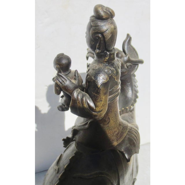 Chinese Bronze Kuan Yin Mouted on Kylin Early19th For Sale - Image 14 of 17