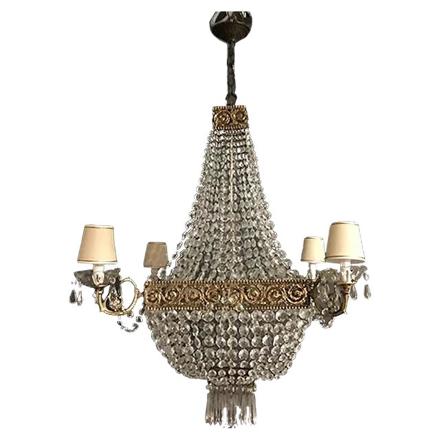 Large Vintage Crystal Chandelier, 1950s For Sale