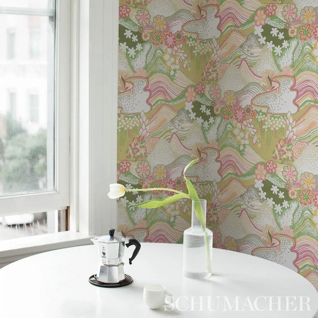 Schumacher Sample - Schumacher X Clements Ribeiro Daisy Chain Wallpaper in Green & Pink For Sale - Image 4 of 5