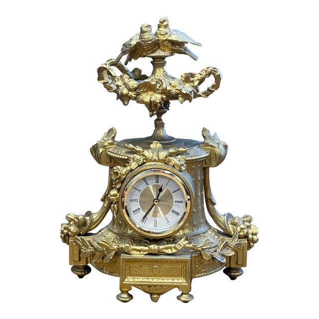 French Rococo Style Gilt-Bronze Working Mantel Clock For Sale