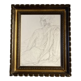 1970’s Original Vintage Female Nude Charcoal Study Drawing Vintage Frame For Sale