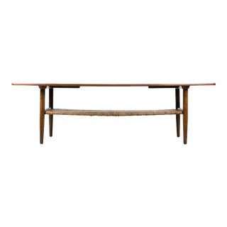 Danish Modern Kurt Ostervig Oak Coffee Table with Removable Cane Shelf For Sale