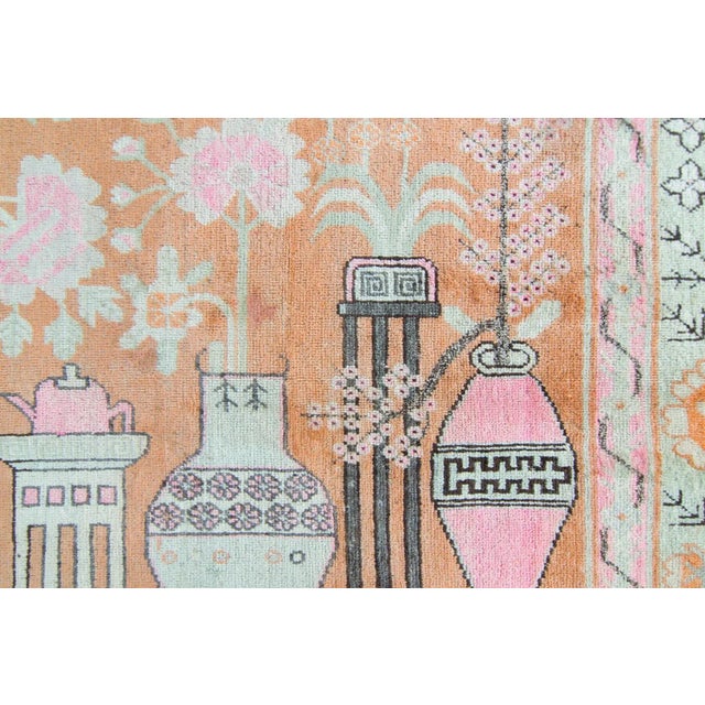 1920s Antique Pictorial Khotan Samarkand Hand-Knotted Rug - 5′5.5″ × 8′10″ For Sale - Image 10 of 10