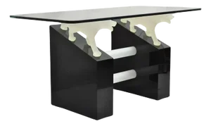 Vintage Post Modern Black Figural Acrylic Panther Base Glass Top Desk Table