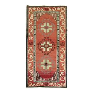 Zabihi Collection Red Vintage Turkish Rug Inspired by 19th Century Khotan Rugs