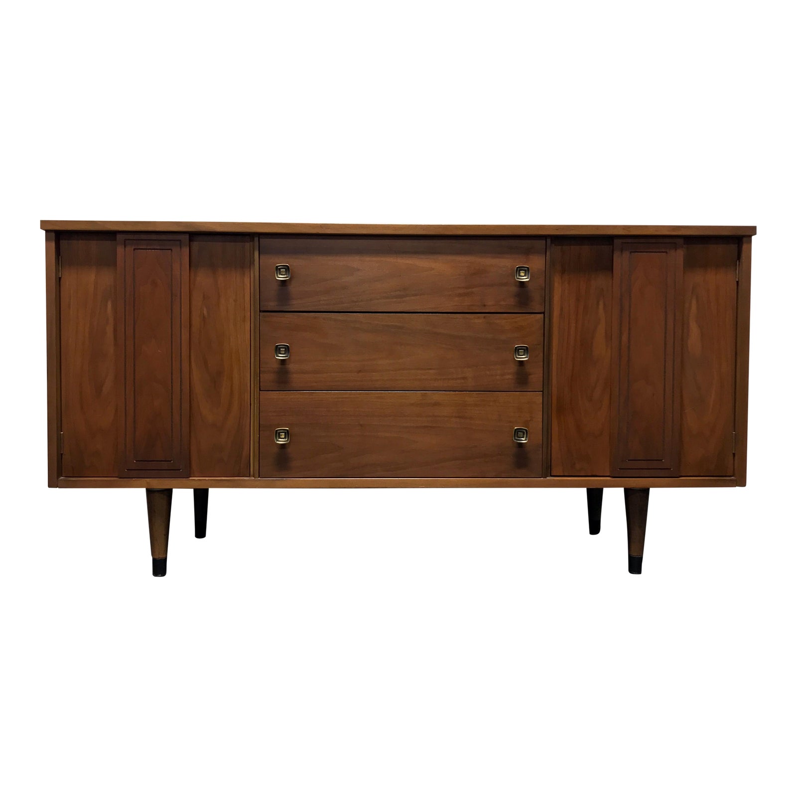 Mid Century Modern MCM Walnut Sideboard Credenza Buffet by Stanley