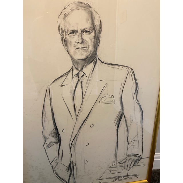1990s 1990s Original Oil Portrait & Charcoal Study of Mr. John A. Powers by A. Vidal Quadras, 1992 – Framed Pair For Sale - Image 5 of 12