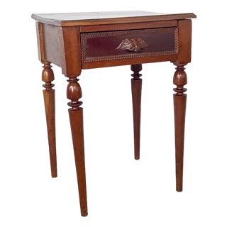 19th Century French Provincial Walnut Side Table With Hand-Carved Leaf Drawer For Sale