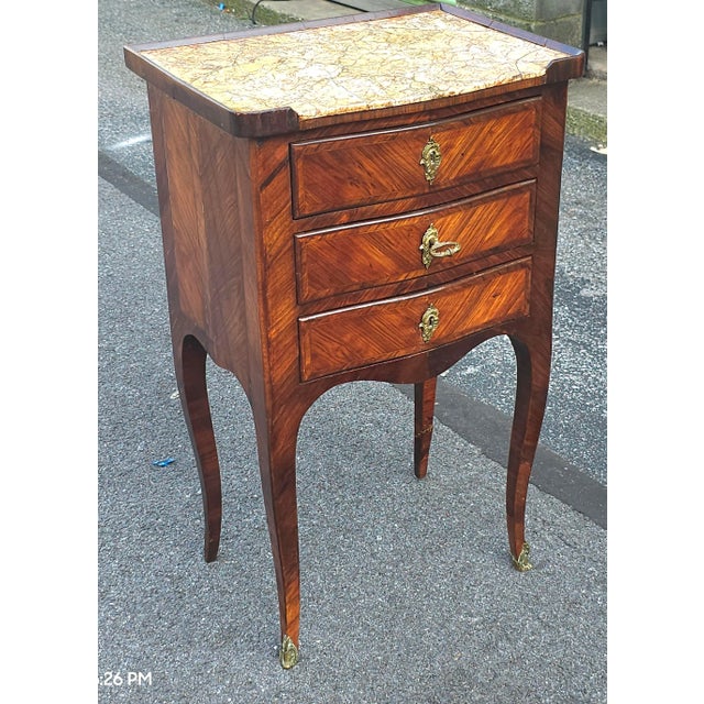 Late 18th Century French Louis XVI Marquetry Kingwood Inset Marble Top With Lock For Sale - Image 4 of 11