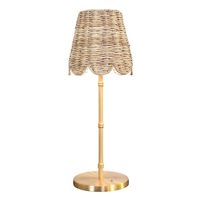 Matthew Izzo Home Hallie Rechargeable Rattan Shade and Brass Table Lamp For Sale