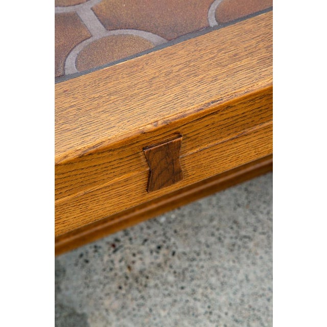 Wood Mid Century Modern Coffee Table Oak Tile Large Brutalist Rolling Rustic For Sale - Image 7 of 11