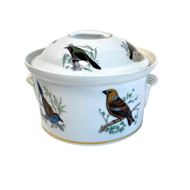 Neoclassical Early 20th Century Le Faune Birds Lourioux Fire Proof French Porcelain Casseroles - Set of 4 For Sale - Image 3 of 18