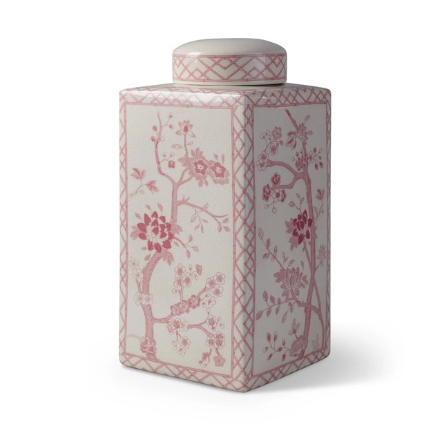 Port 68 Jardin Blush Chinoiserie Tea Caddy Jar, Large For Sale - Image 4 of 4