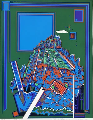 Risaburo Kimura Abstract Geometric Serigraph - City 365 - Signed, Numbered