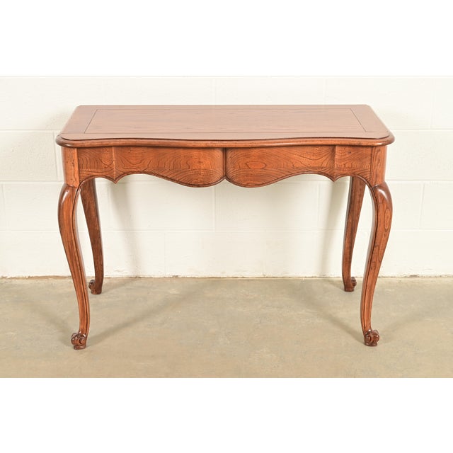 Wood Baker Furniture French Provincial Louis XV Carved Oak Extension Console Dining Table, Newly Refinished For Sale - Image 7 of 12
