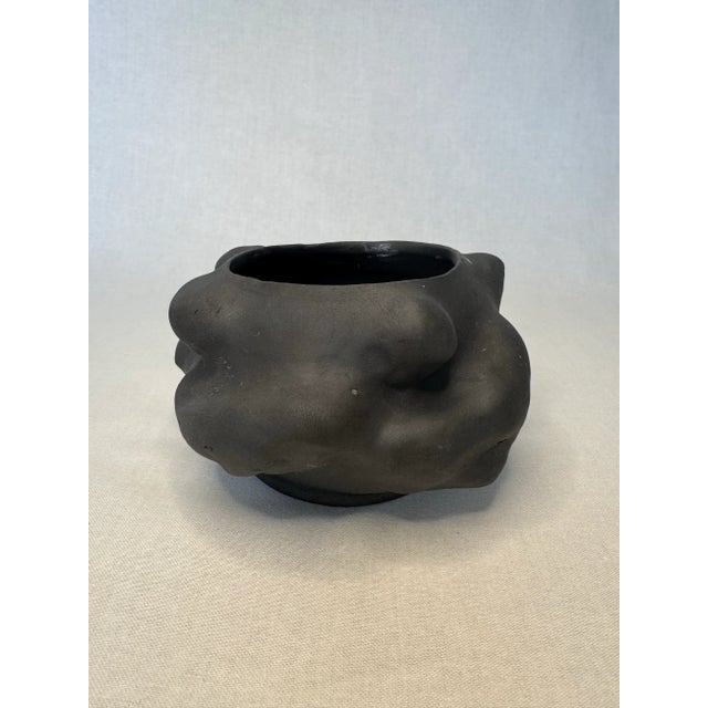 Ceramic Abstract Modern Studio Art Black Pottery Planter For Sale - Image 7 of 9
