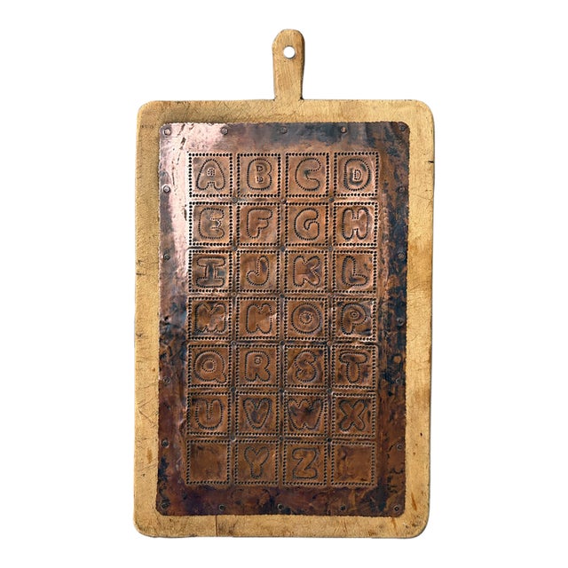 Antique Copper Alphabet Wood Cutting Board For Sale