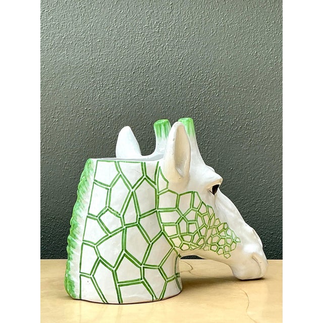 White Vintage Italian Glazed Ceramic Giraffe Cache Pot For Sale - Image 8 of 12