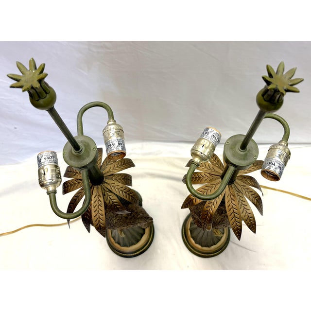 Metal 20th Century Palm Beach Chic Parrot and Palm Tree Lamps- A Pair For Sale - Image 7 of 18