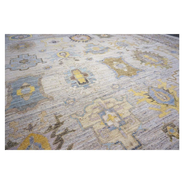 21st Century Turkish Oushak 17X22 Gold, Slate Blue & Gray Handmade Area Rug #1144123 For Sale - Image 9 of 12