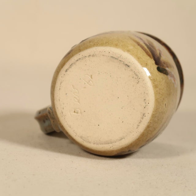 Set of Vintage 1982 Studio Pottery Ceramic Mugs With Mixed Glaze and Floral Motifs For Sale - Image 15 of 15