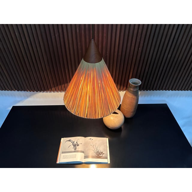 Beige Conical Hanging Lamp in Teak Covered with Straw Weave from Temde Leuchten, 1950s For Sale - Image 8 of 18