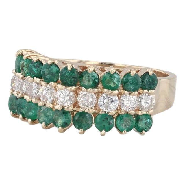 1.68ctw Emerald Diamond 14k Yellow Gold Pyramid Ring Size 6.75 For Sale