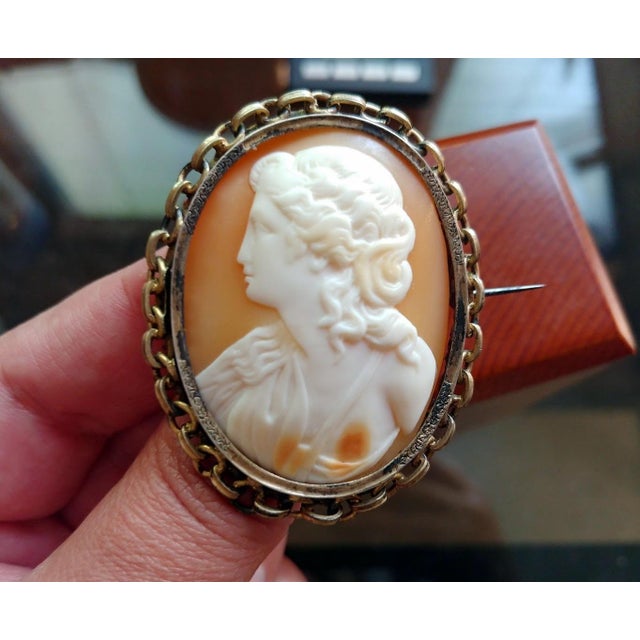 Mid 19th Century Antique Victorian Cameo Shell Brooch Greek Young Lady For Sale - Image 5 of 8