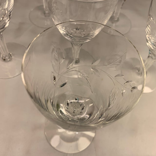 Vintage Cut Crystal Vine & Leaf Wine Glasses – Set of 8 For Sale - Image 4 of 5